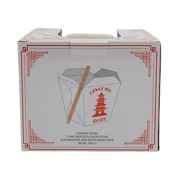 Mad Engine Chinese Take Out Bowl & Chopsticks White Ceramic Ramen Noodle Pho - Picture 3 of 7